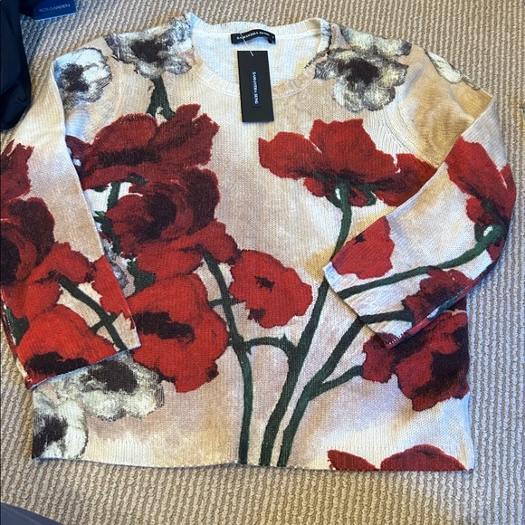 NWT ANTHRO x SAMANTHA SUNG 100% cashmere garden Red Floral sweater size small - Picture 5 of 12